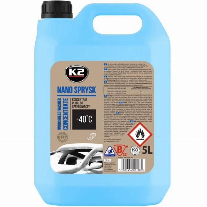 Langų skystis K2 Nano Sprysk. Koncentruotas. Žieminis -40°C 5L